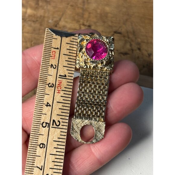 SWANK Jeweled Wraparound Cuff Link Set, Gold Plated Hot Pink Jewel - Picture 3 of 6